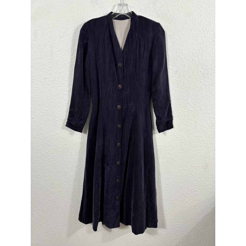 Vintage 1940s Coat Dress Womens XS Dark Purple Long Button Front Swing Pockets
